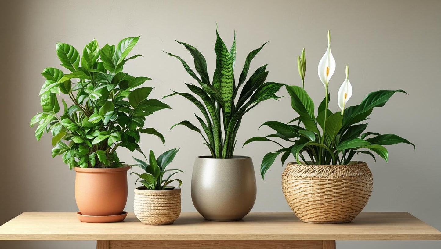Vastu Positive Trio ā Balance Energy, Bring Fortune (Money Plant + Snake Plant + Peace Lily) Plant Saplings + Premium White pot.