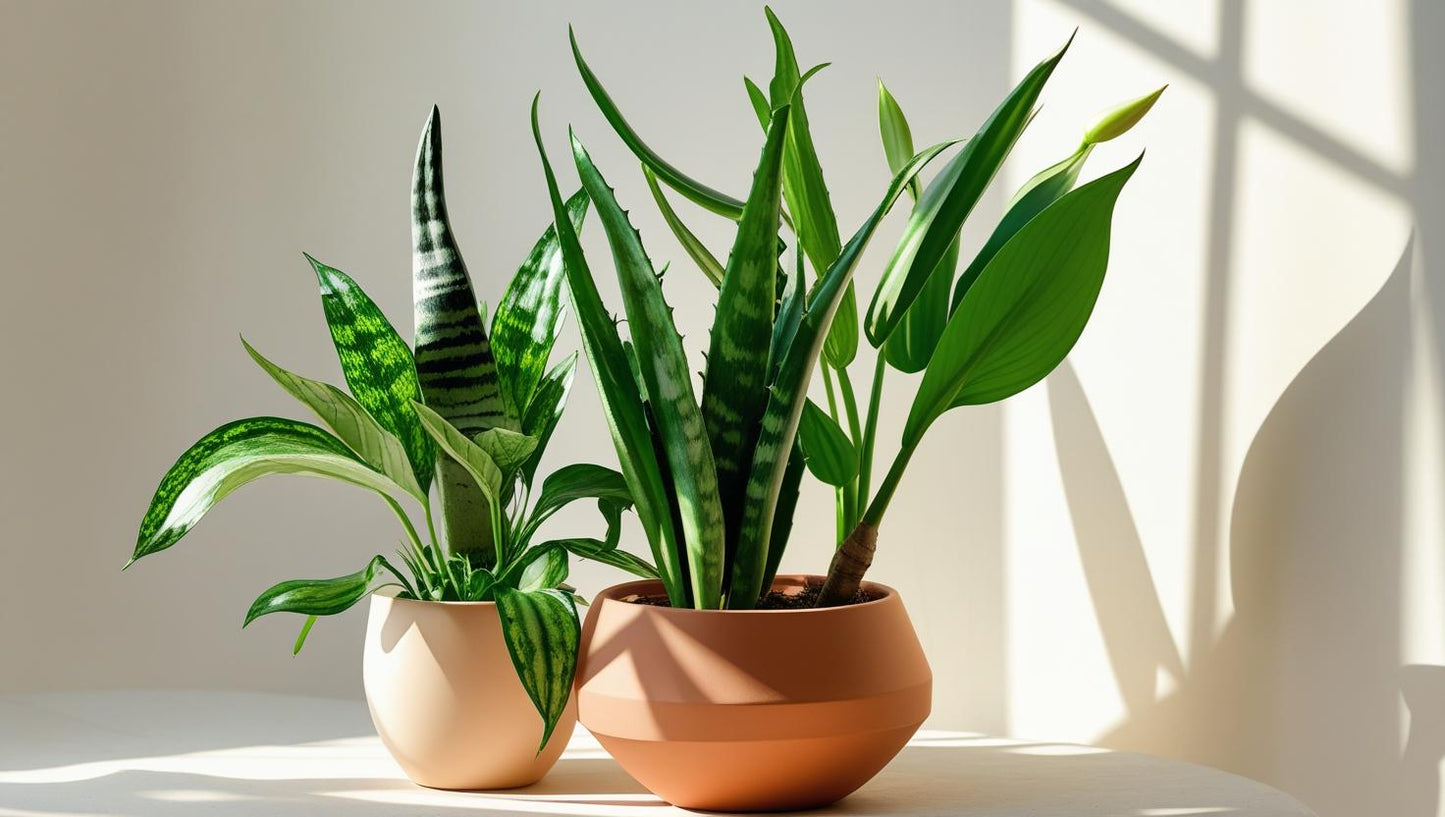 Bedroom Breather Combo – Sleep Deeper, Breathe Better (Snake Plant + Aloe Vera + Peace Lily) Plant Saplings + Premium White pot.