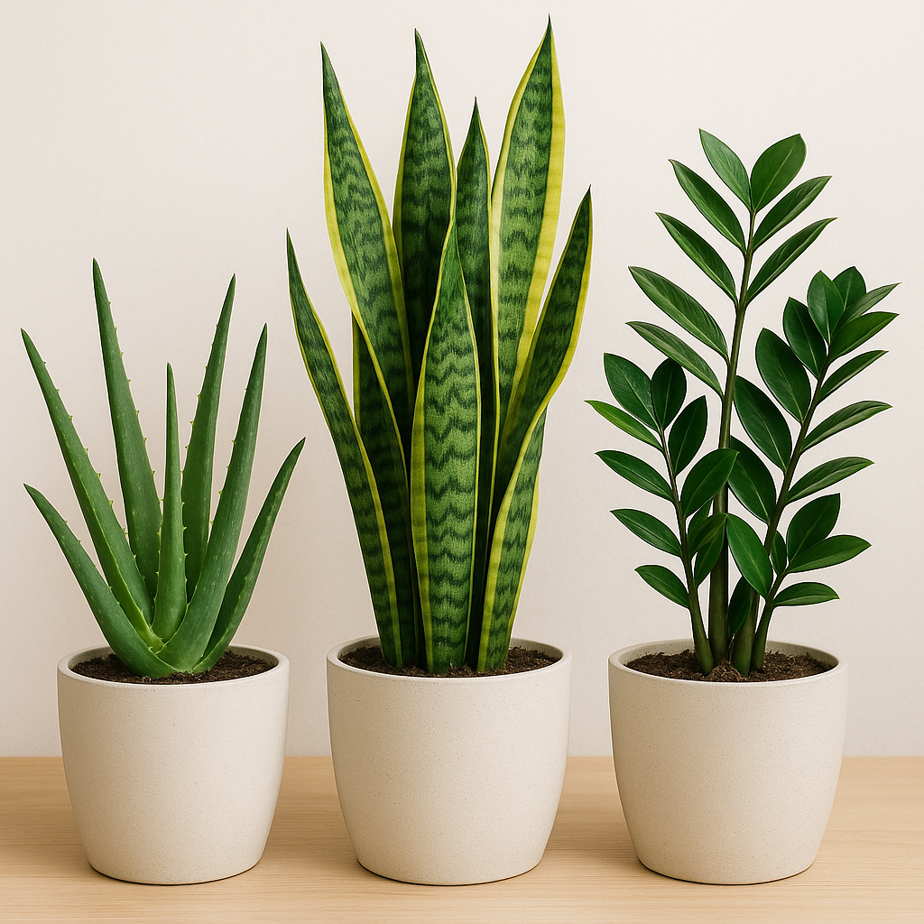 Lungs Booster Kit – Every Breath a Fresh One (Aloe Vera + Snake Plant + ZZ) Plant Saplings + Premium White pot.