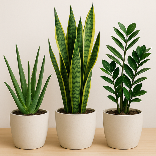 Lungs Booster Kit – Every Breath a Fresh One (Aloe Vera + Snake Plant + ZZ) Plant Saplings + Premium White pot.