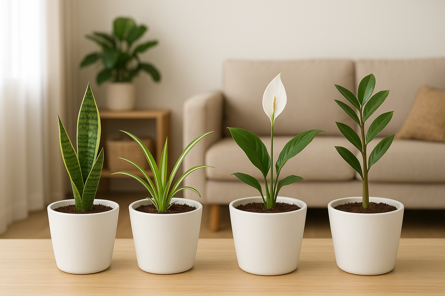 🌿 Air Purifier Plant Combo – Snake, Spider, Peace Lily & ZZ Plant (Saplings)