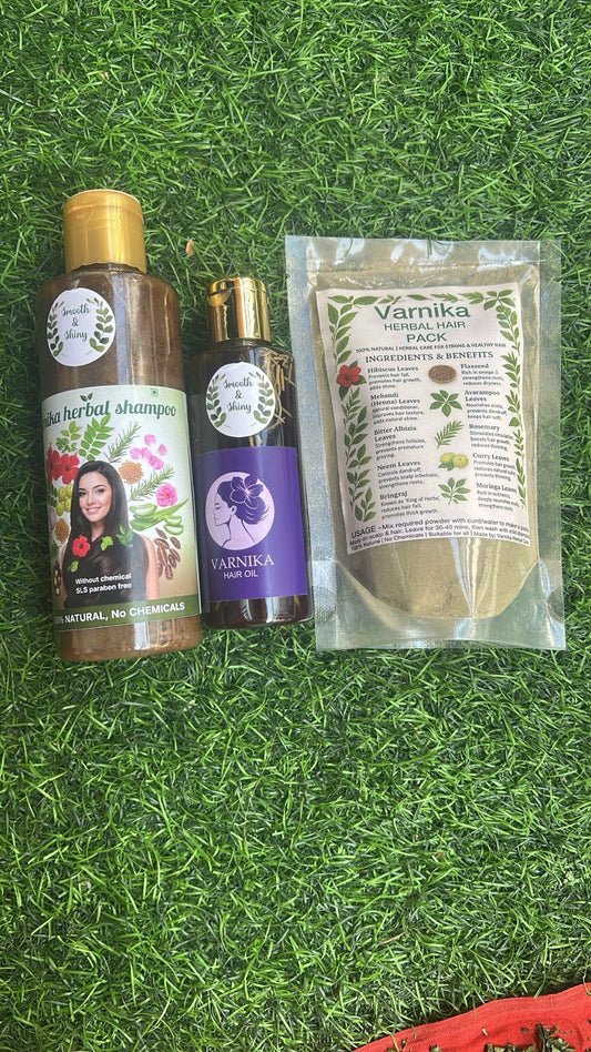 Kesha Prana Ritual Kit | Herbal Shampoo, Hair Oil & Hair Pack Combo | by Varnika Herbal Care · Curated by Shanva